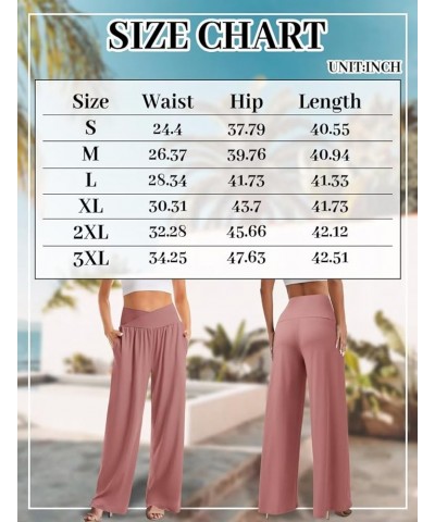 Women's Wide Leg Casual Pants Cross Waist Palazzo Lounge Pajama Flowy Pants Yoga Sweatpants with Pockets A4 Dusty Pink $14.24...