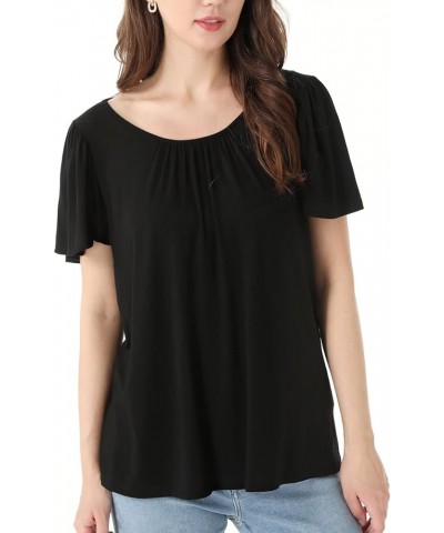 Womens Summer Tops Casual T Shirts Tie-Back Ruffle Short Sleeve Crew Neck Basic Loose Blouses Black $8.63 T-Shirts