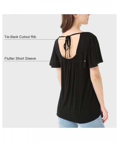 Womens Summer Tops Casual T Shirts Tie-Back Ruffle Short Sleeve Crew Neck Basic Loose Blouses Black $8.63 T-Shirts