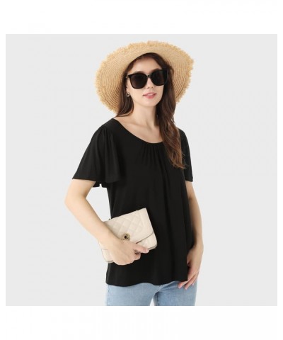 Womens Summer Tops Casual T Shirts Tie-Back Ruffle Short Sleeve Crew Neck Basic Loose Blouses Black $8.63 T-Shirts