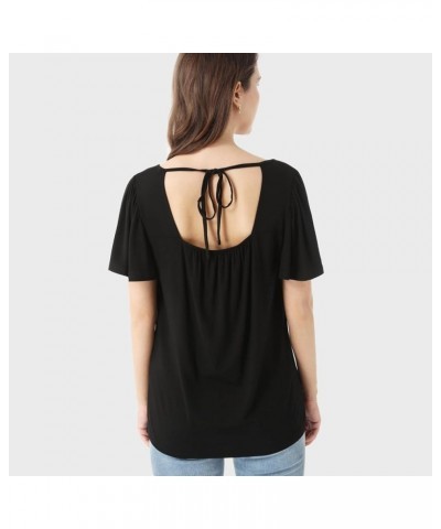 Womens Summer Tops Casual T Shirts Tie-Back Ruffle Short Sleeve Crew Neck Basic Loose Blouses Black $8.63 T-Shirts