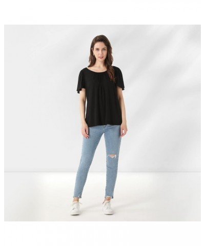 Womens Summer Tops Casual T Shirts Tie-Back Ruffle Short Sleeve Crew Neck Basic Loose Blouses Black $8.63 T-Shirts