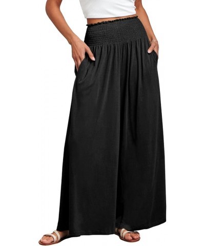 Women Palazzo Pants Summer Boho Wide Leg High Waist Casual Loose Lounge Pant Trousers with Pocket Black $15.64 Pants