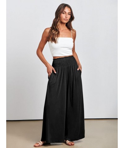 Women Palazzo Pants Summer Boho Wide Leg High Waist Casual Loose Lounge Pant Trousers with Pocket Black $15.64 Pants