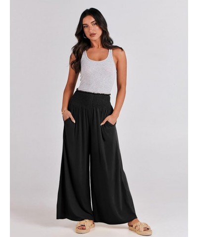 Women Palazzo Pants Summer Boho Wide Leg High Waist Casual Loose Lounge Pant Trousers with Pocket Black $15.64 Pants