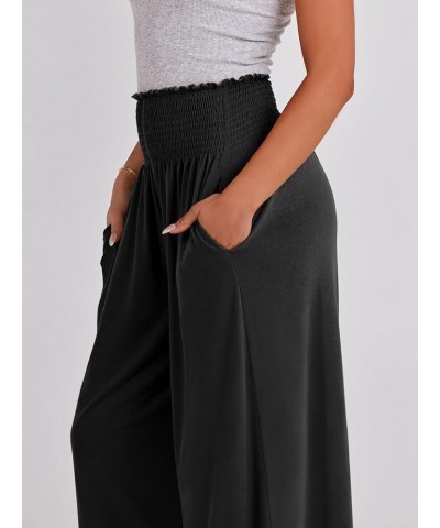 Women Palazzo Pants Summer Boho Wide Leg High Waist Casual Loose Lounge Pant Trousers with Pocket Black $15.64 Pants