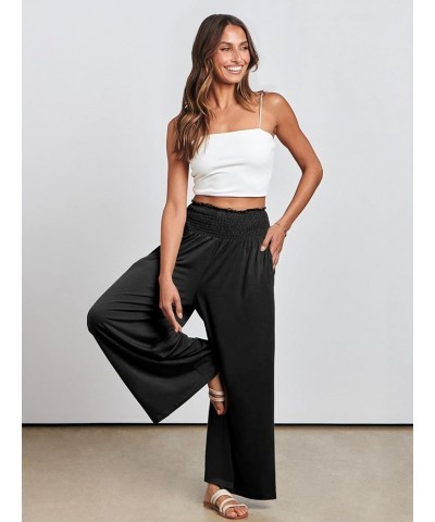 Women Palazzo Pants Summer Boho Wide Leg High Waist Casual Loose Lounge Pant Trousers with Pocket Black $15.64 Pants