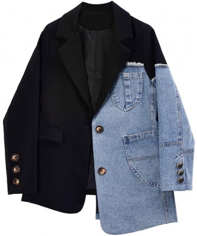 Women's Denim Jacket - Vintage Blazer Denim Patchwork Lapel Denim Jacket Coat,Long Sleeve Large Size Picture Color $19.54 Jac...