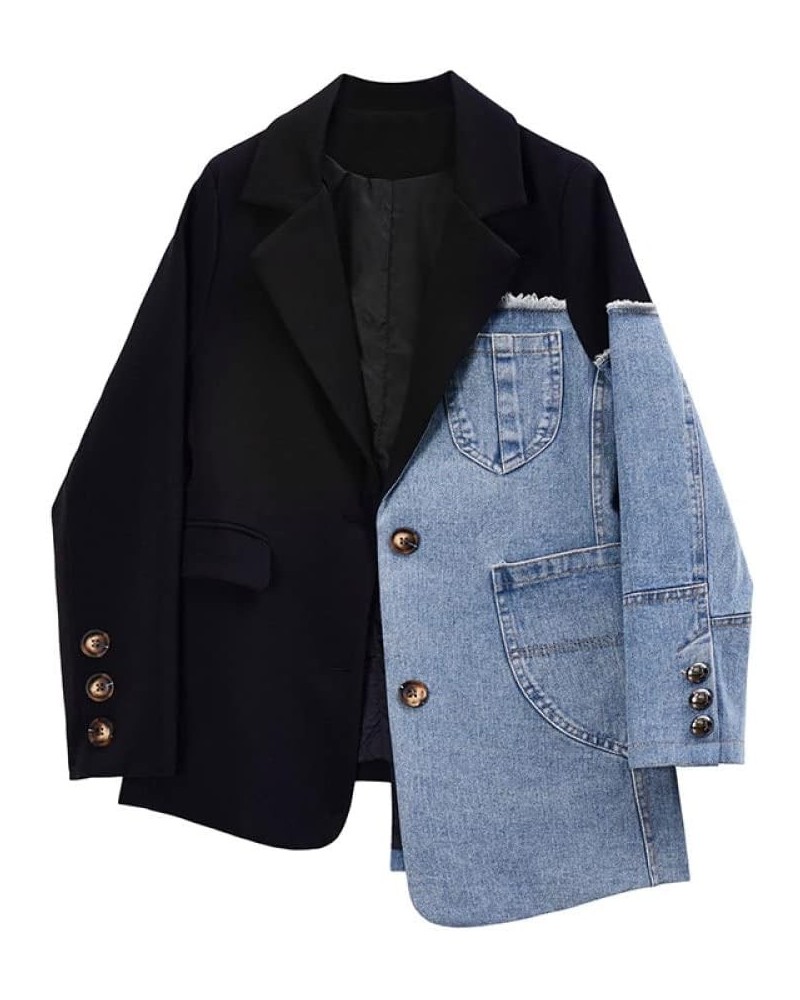 Women's Denim Jacket - Vintage Blazer Denim Patchwork Lapel Denim Jacket Coat,Long Sleeve Large Size Picture Color $19.54 Jac...