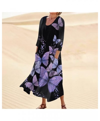 Summer Dresses for Women 2024 Plus Size Crew Neck Casual Cute 3/4 Sleeve Baggy Flower Plus Size Dress for Women 25 Light Purp...