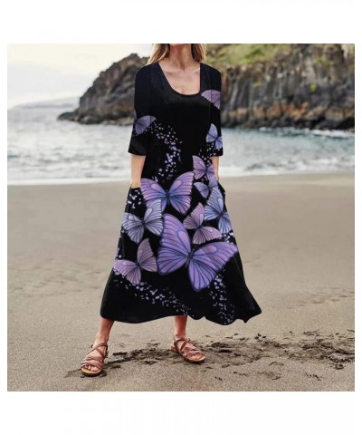 Summer Dresses for Women 2024 Plus Size Crew Neck Casual Cute 3/4 Sleeve Baggy Flower Plus Size Dress for Women 25 Light Purp...