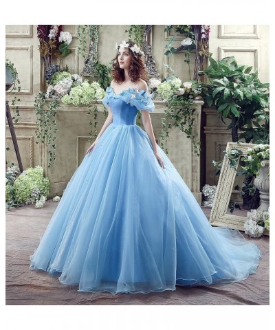 Women's Lace up Ball Gown Long Quinceanera Dress with Pleated Straps Blue $53.58 Dresses