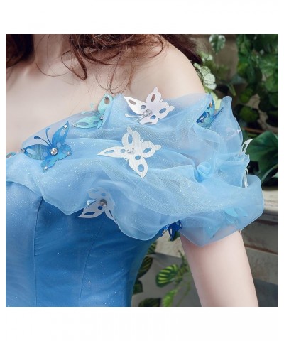 Women's Lace up Ball Gown Long Quinceanera Dress with Pleated Straps Blue $53.58 Dresses