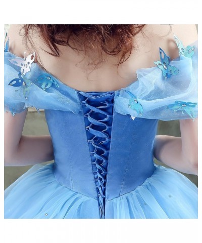 Women's Lace up Ball Gown Long Quinceanera Dress with Pleated Straps Blue $53.58 Dresses