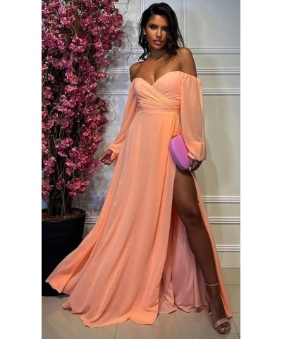 Cold Shoulder Long Sleeve Bridesmaid Dresses with Slit for Wedding Ruched Chiffon Formal Evening Gown Dusty Rose $26.00 Dresses