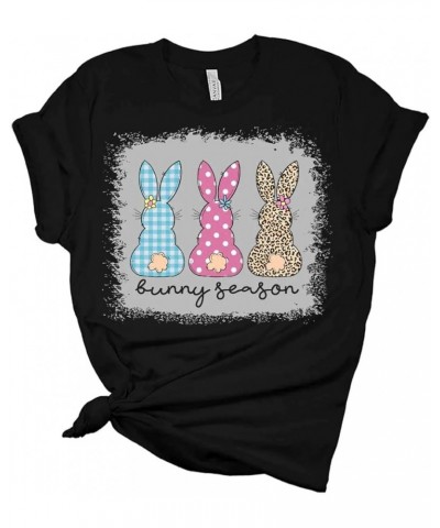 Bunny Season Easter Shirts for Women Bella Graphic Tee Black $15.65 T-Shirts