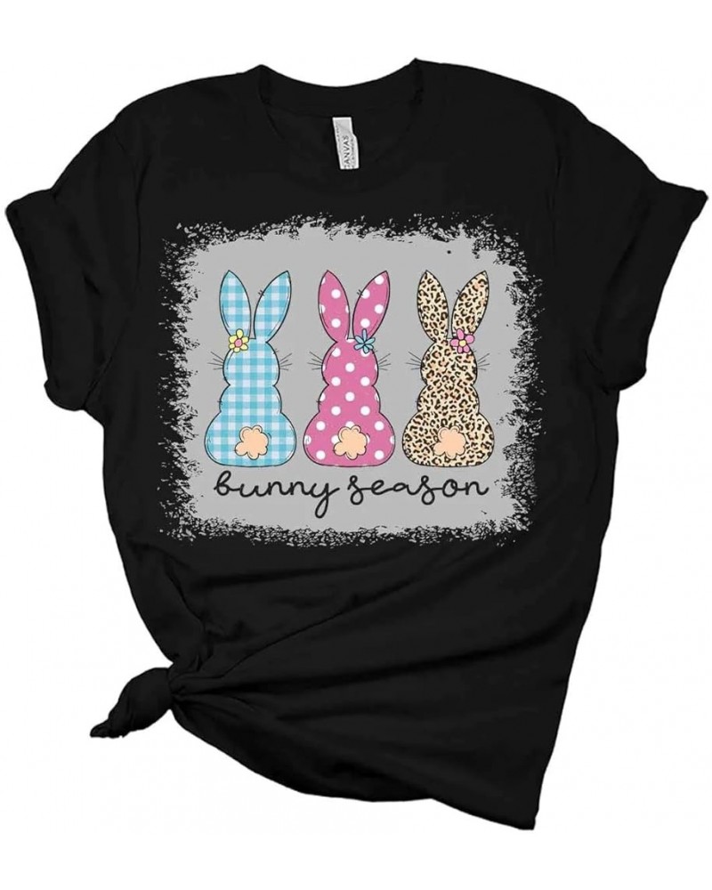 Bunny Season Easter Shirts for Women Bella Graphic Tee Black $15.65 T-Shirts