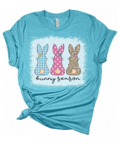 Bunny Season Easter Shirts for Women Bella Graphic Tee Black $15.65 T-Shirts