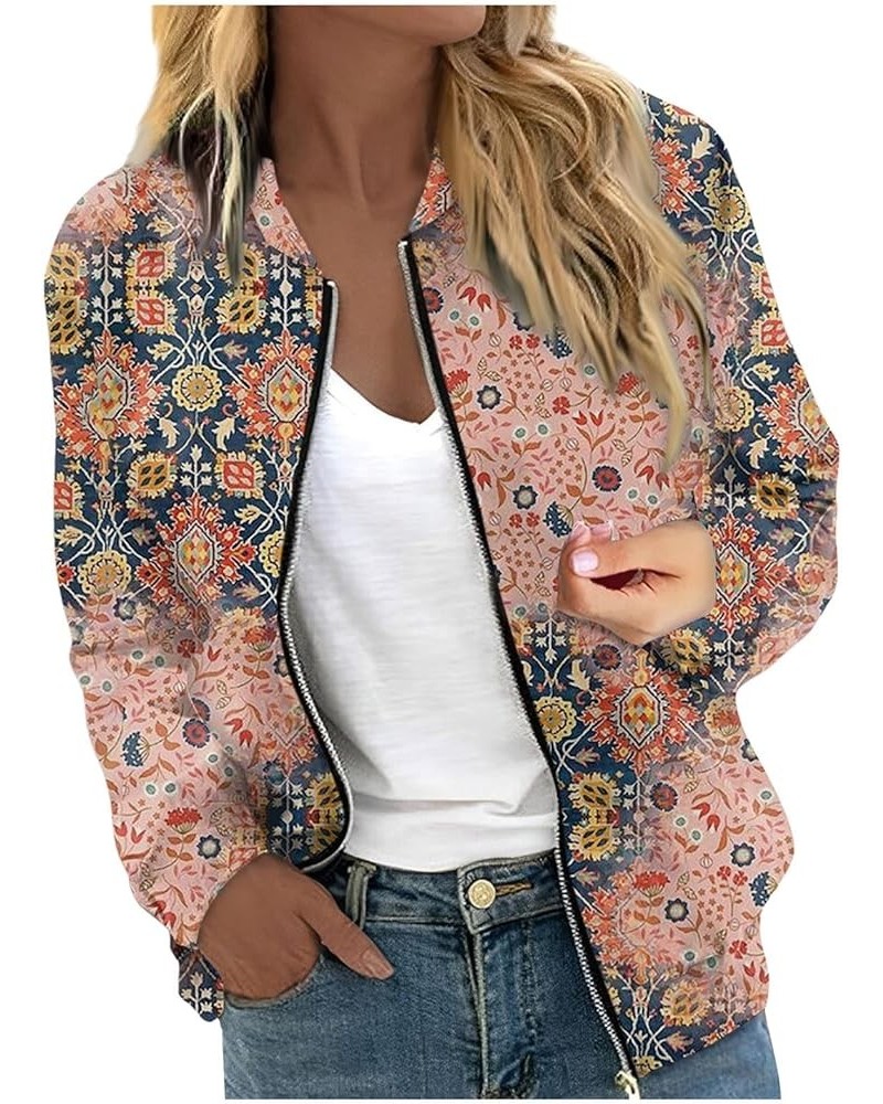 Bomber Jacket for Women Zip Up Outerwear Print Long Sleeve Casual Dressy Tops Fall Slim Jacket 01-pink $8.79 Hoodies & Sweats...