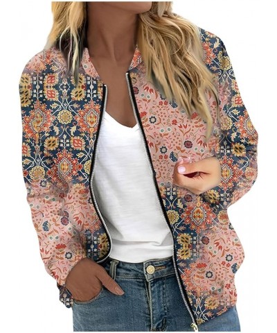 Bomber Jacket for Women Zip Up Outerwear Print Long Sleeve Casual Dressy Tops Fall Slim Jacket 01-pink $8.79 Hoodies & Sweats...