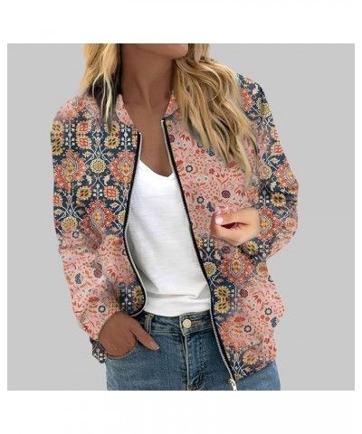 Bomber Jacket for Women Zip Up Outerwear Print Long Sleeve Casual Dressy Tops Fall Slim Jacket 01-pink $8.79 Hoodies & Sweats...