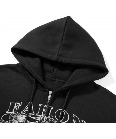 Women Zip Up Hoodie Y2k Vintage Graphic Oversized Sweatshirt Jacket Pullover Coats Gothic Streetwear Black - $16.19 Jackets