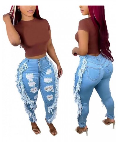 Women's High Waisted Ripped Jeans Cut Out Destroyed Frayed Tassels Distressed Denim Pants 4-light Blue $18.92 Jeans