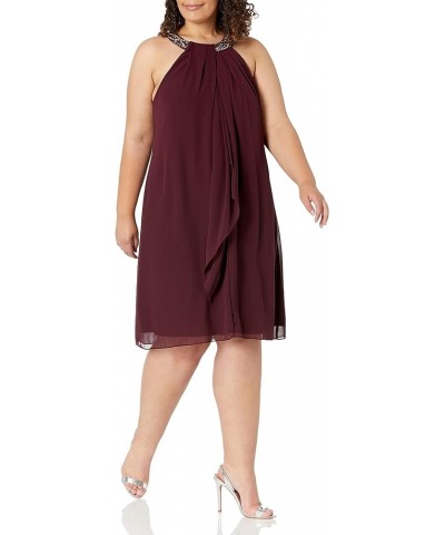 Women's Plus Size Jewel Neck Chiffon Halter Dress Fig $34.62 Dresses