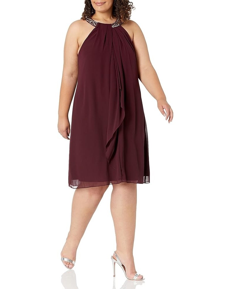 Women's Plus Size Jewel Neck Chiffon Halter Dress Fig $34.62 Dresses
