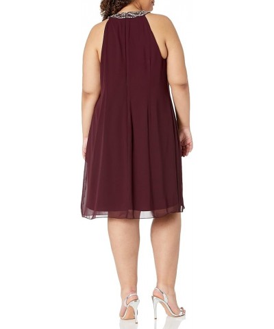 Women's Plus Size Jewel Neck Chiffon Halter Dress Fig $34.62 Dresses