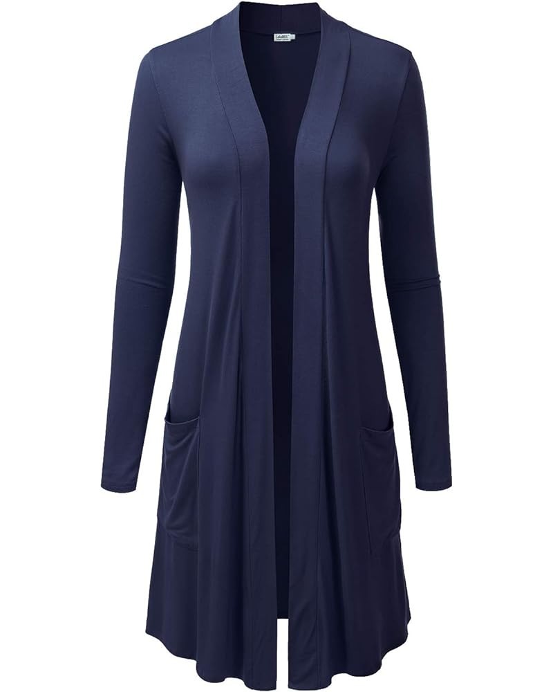 Women's Long-Line Long Sleeve Open Front Cardigan with Pockets (S-3XL) Lbt015_navy $17.27 Sweaters