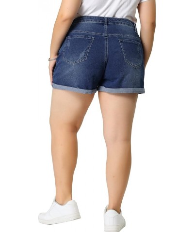 Plus Size Shorts for Women Casual Buttons Roll Hem Summer Jeans Denim Short 2023 Blue $15.40 Shorts