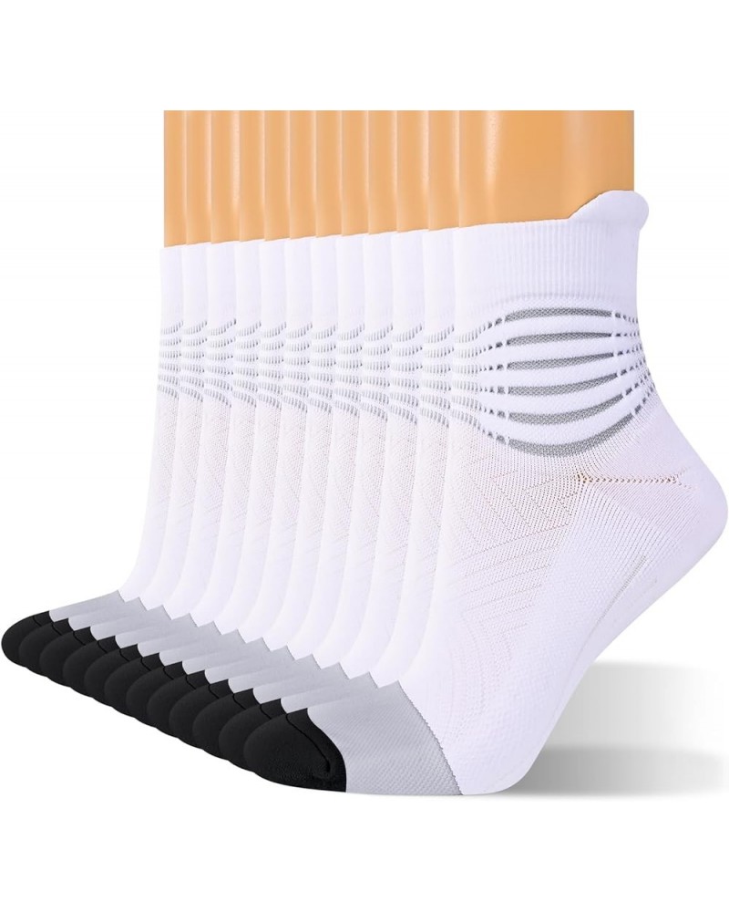 Compression Ankle Support Socks Women - Coolmax Wicking, Cushioned Athletic, Plantar Fasciitis Relief 2/3/6 Pairs White-6 Pai...