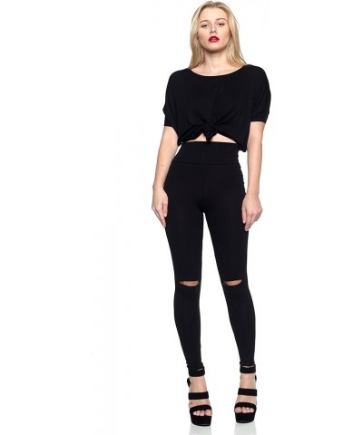 J2 Love Made in USA Knee Slit High Waist Full Length Jersey Legging (up to 5X) Black $15.94 Leggings