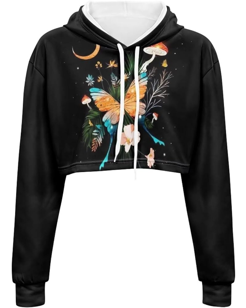 Drawstring Crop Top Hoodies Casual Long Sleeve Hooded Sweatshirt Women Gothic Butterfly $11.89 Hoodies & Sweatshirts