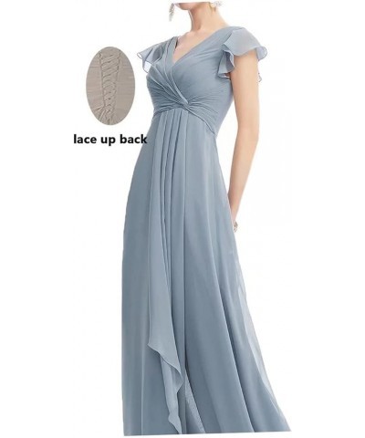 V-Neck Pleated Bridesmaid Dresses Chiffon Long 2023 A-Line Short Sleeve Wedding Party Gown Lavender $34.55 Dresses