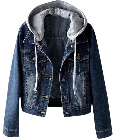 Womens Denim Jackets, Button Down Hooded Jean Jacket Long Sleeve Oversize Casual Boyfriend Winter Coat Hoodies Blue $13.72 Ja...