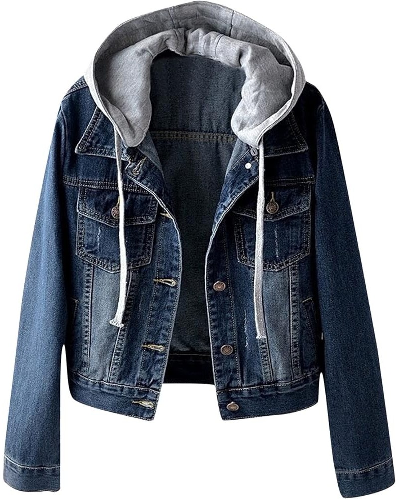 Womens Denim Jackets, Button Down Hooded Jean Jacket Long Sleeve Oversize Casual Boyfriend Winter Coat Hoodies Blue $13.72 Ja...
