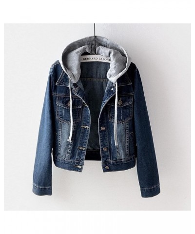 Womens Denim Jackets, Button Down Hooded Jean Jacket Long Sleeve Oversize Casual Boyfriend Winter Coat Hoodies Blue $13.72 Ja...