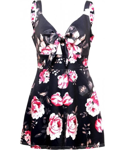 Women's Jumpsuits Floral Print Spaghetti Straps Sleeveless V Neck Front Tie Knot Rompers Backless Ruffle Hem Short Jumpsuit B...