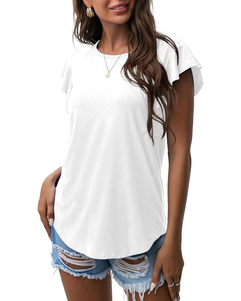 Women's Tops Summer Casual Ruffle Short Sleeves Knit Shirts Round Neck Tunic Top for Women 2024 Fashion Trend White $12.41 Tops