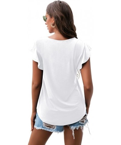 Women's Tops Summer Casual Ruffle Short Sleeves Knit Shirts Round Neck Tunic Top for Women 2024 Fashion Trend White $12.41 Tops