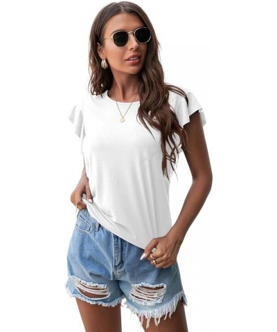 Women's Tops Summer Casual Ruffle Short Sleeves Knit Shirts Round Neck Tunic Top for Women 2024 Fashion Trend White $12.41 Tops