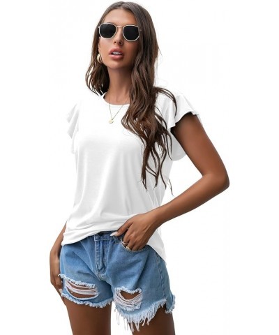 Women's Tops Summer Casual Ruffle Short Sleeves Knit Shirts Round Neck Tunic Top for Women 2024 Fashion Trend White $12.41 Tops