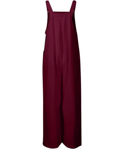 Linen Jumpsuits for Women Summer 2023 Casual Loose Plus Size Wide Leg Overalls Sleeveless Striped Romper with Pocket C-wine $...