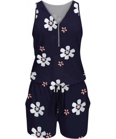 Jumpsuits for Women Dressy 2023 Summer Casual Overalls Plus Size Floral Print High Waist Wide Leg Soft Jumpsuits Navy $4.59 O...