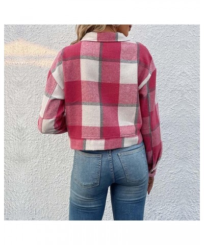 Women's Flannel Plaid Cropped Shacket Jacket Lapel Button Down Fall Fashion 2023 Woolen Coats Outerwear Casual Jackets 013 Ho...