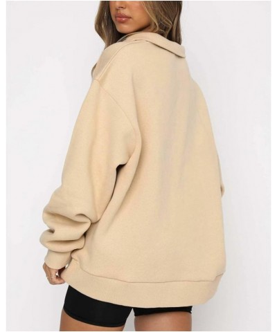Womens Sweatshirt Women Oversized Half Zip Pullover Long Sleeve Sweatshirt Zip Hoodie Sweater Teen Girls Y2K Clothes Apricot ...
