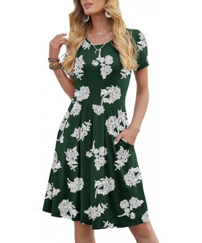 Women's Casual Flowy Pleated Loose Dresses with Pockets White Flower-green $17.84 Dresses