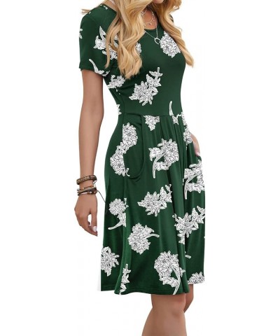 Women's Casual Flowy Pleated Loose Dresses with Pockets White Flower-green $17.84 Dresses